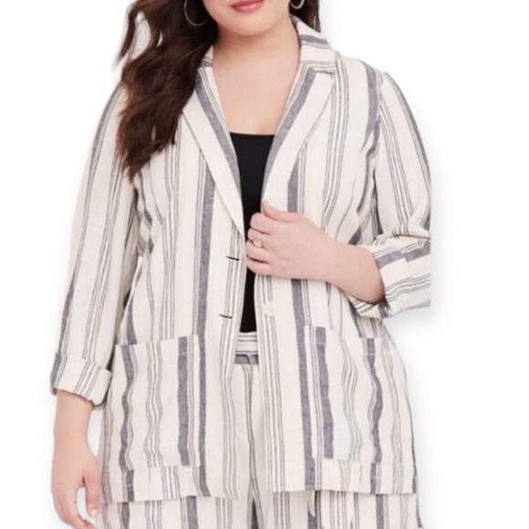 Torrid‎ Stripped Lightweight Linen Blend Long Sleeve Blazer Women's Size 1 - Picture 2 of 13